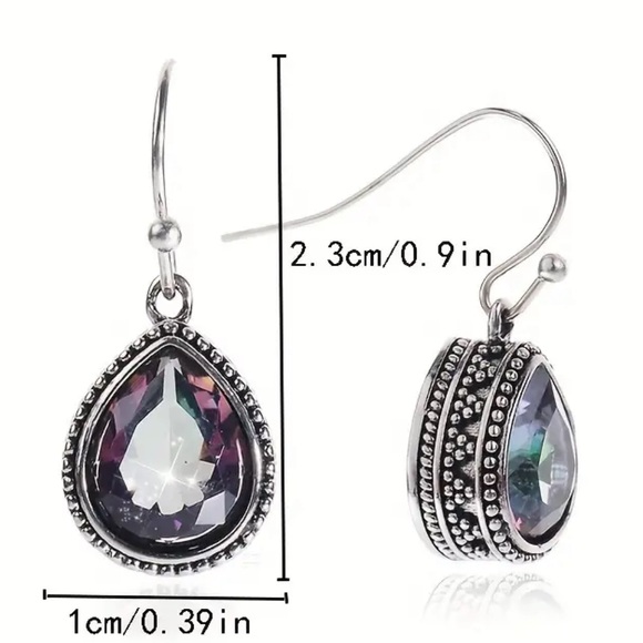 Mystic Topaz Drop Purple, Green, Silver Boho Rainbow Gemstone Retro Earrings - Picture 9 of 9